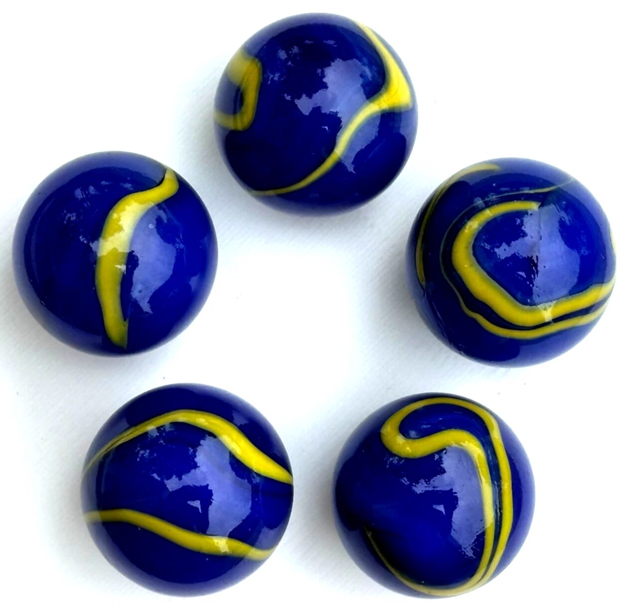VAN GOGH Blue/Yellow Swirl Glass Marbles 22mm (7/8 inch) SHOOTER Taw (Lot of 5)